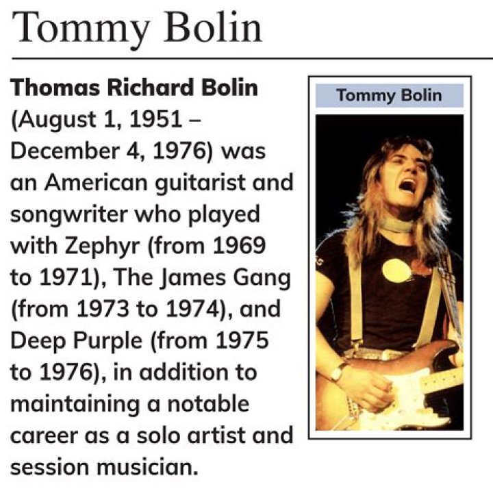 Tommy Bolin Facts